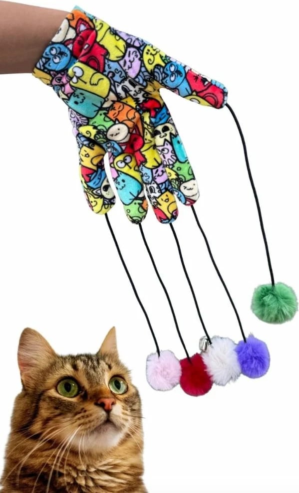Lodër për mace, dorezë shumëngjyrëshe me pompona, Paws & Whiskers, Miyav 1017