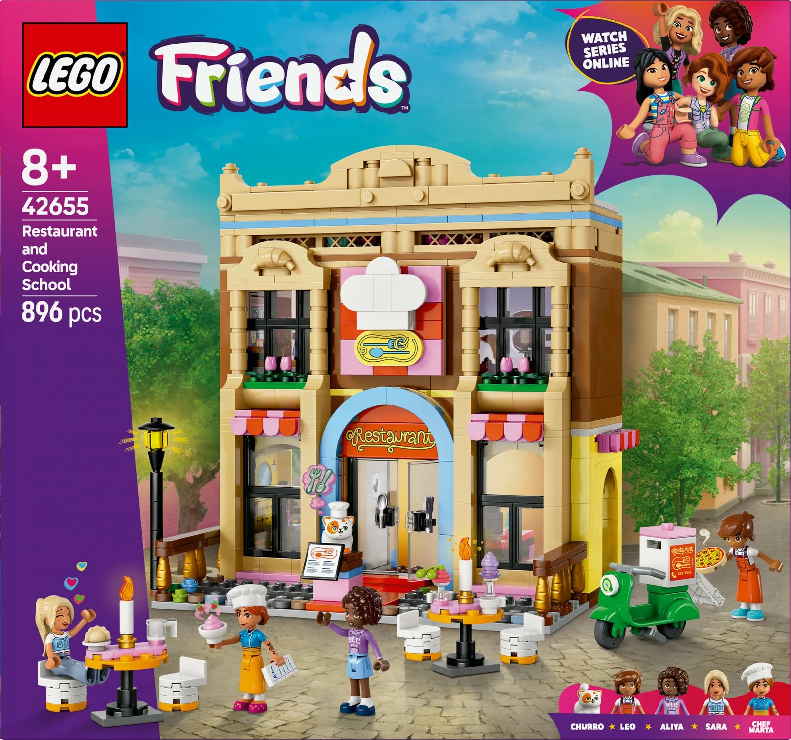 Set ndërtimi LEGO Friends 42655, restorant dhe shkollë gatimi, 896 pjesë, shumëngjyrësh