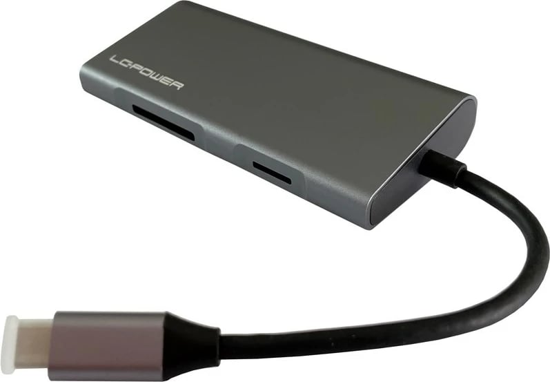 USB hub LC-Power LC-HUB-C-MULTI-5, 3x USB-A, USB-C PD 100W, HDMI, RJ45, SD/MicroSD, anthracite/black