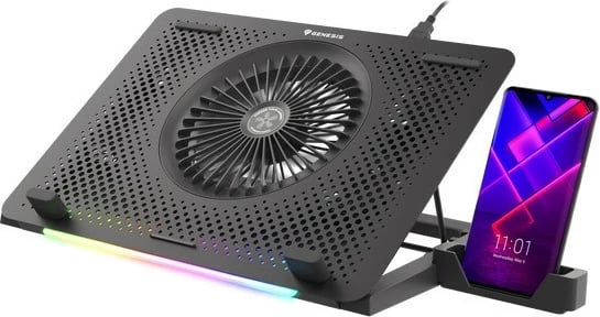 Qëndrim ftohës për laptop Natec Genesis Oxid 450 RGB, 15.6", 5 ventilatorë, USB HUB, i zi