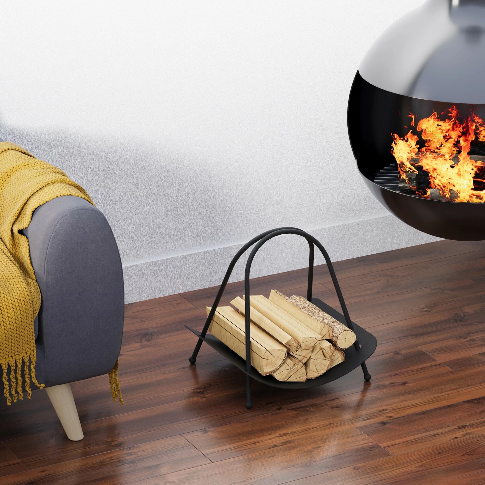 Aksesor dekorativ metalik për dru zjarri, dizajn Aberto, GED-017, ngjyrë e zezë