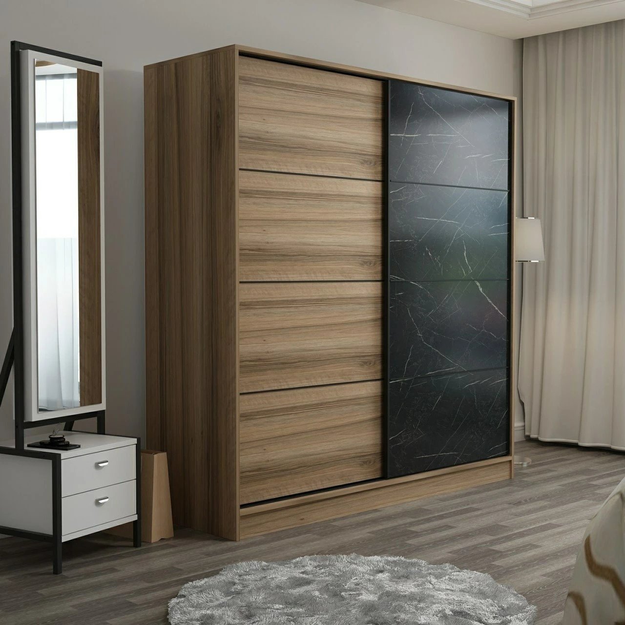 Dollap garderobe, ngjyrë dore dhe e zezë, Skye Decor, 180x190x52 cm