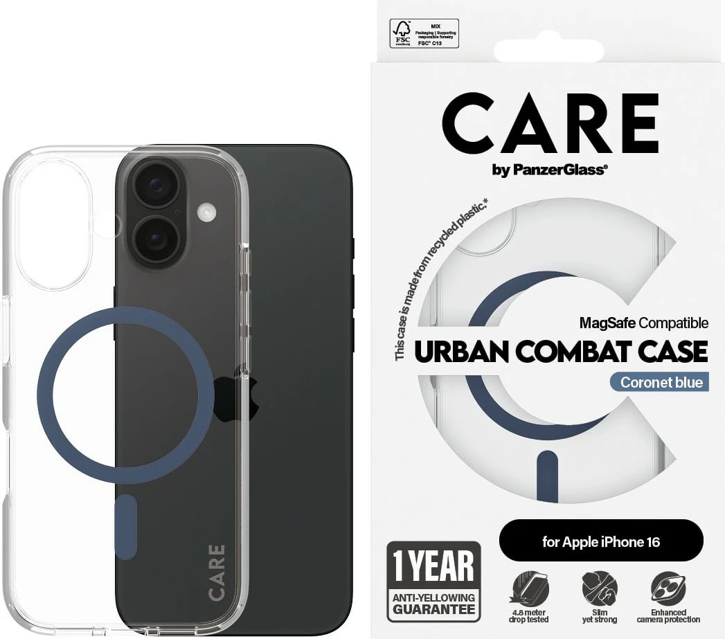 Mbështjellës PanzerGlass CARE Case Flagship MagSAFE për iPhone 16, transparent, blue