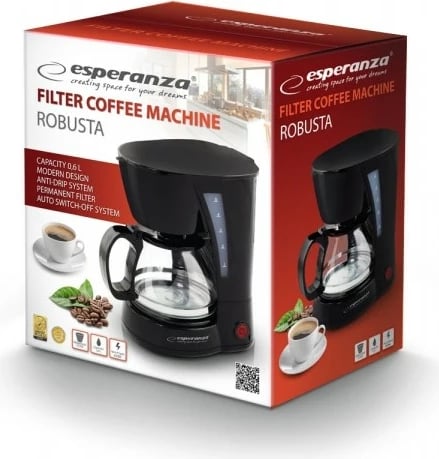 Aparat për kafe Esperanza Robusta EKC006, 0.6 L, 650W, i zi