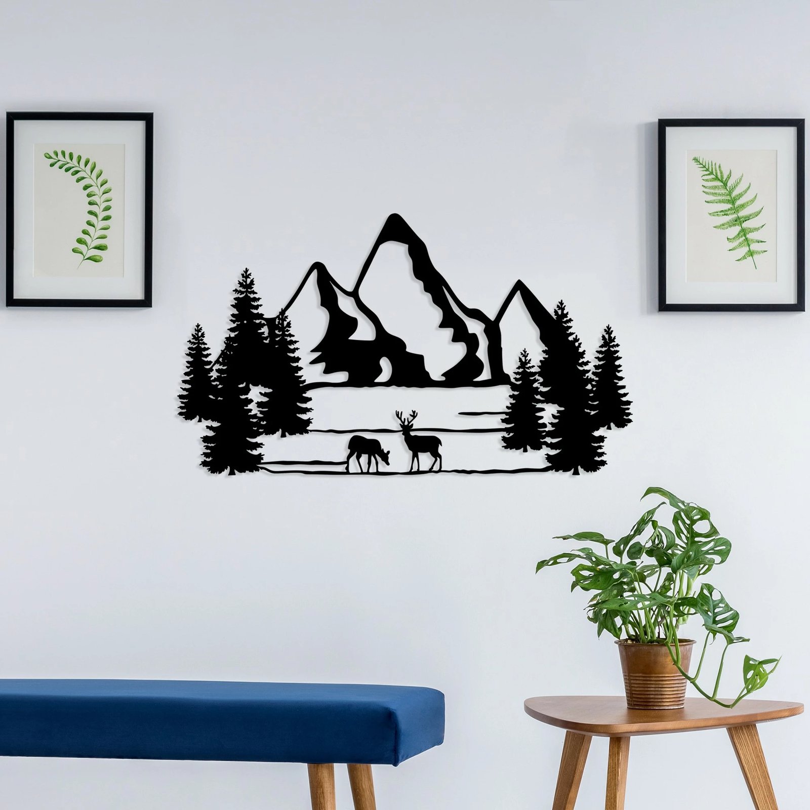 Aksesor dekorativ muri prej metali, peizazh, Landscape 5, ngjyrë e zezë, 40x70cm