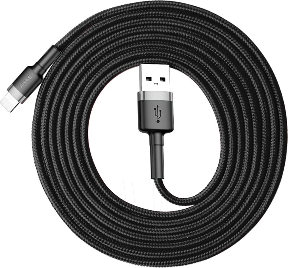 Kabllo Baseus Cafule CALKLF-CG1, USB-A në Lightning, 2m, 1.5A, e zezë/gri
