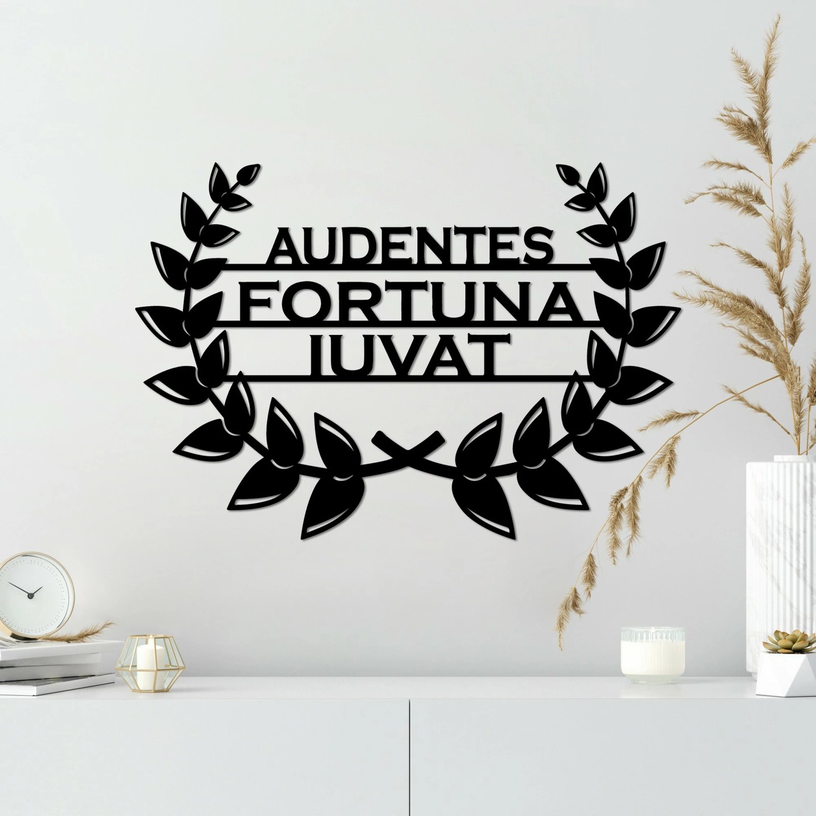 Aksesor dekorativ metalik për mur, Wallity Audaces Fortuna 3, ngjyrë e zezë, 56x39cm