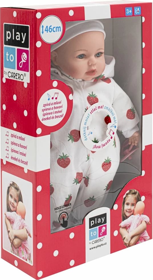 Kukull bebe, PlayTo, Nati 46 cm, folëse dhe kënduese, modul 4 gjuhë, rozë