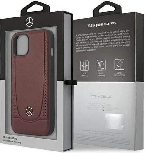 Mbështjellës Mercedes Urban Line për iPhone 13 mini, hardcase, lëkurë natyrale, e kuqe