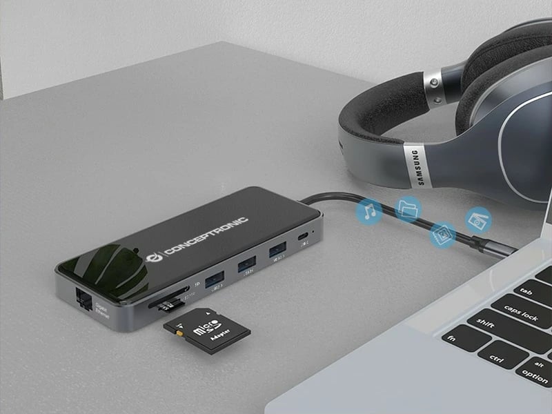 Docking station Conceptronic 12-1 USB-C, 2x HDMI, 3x USB-A, AUX, 25cm, gri