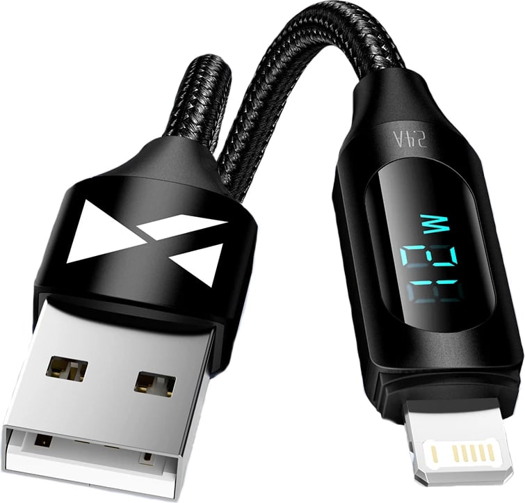 Kabllo USB-A në Lightning Wozinsky WUALC2, 2m, me ekran LED, e zezë