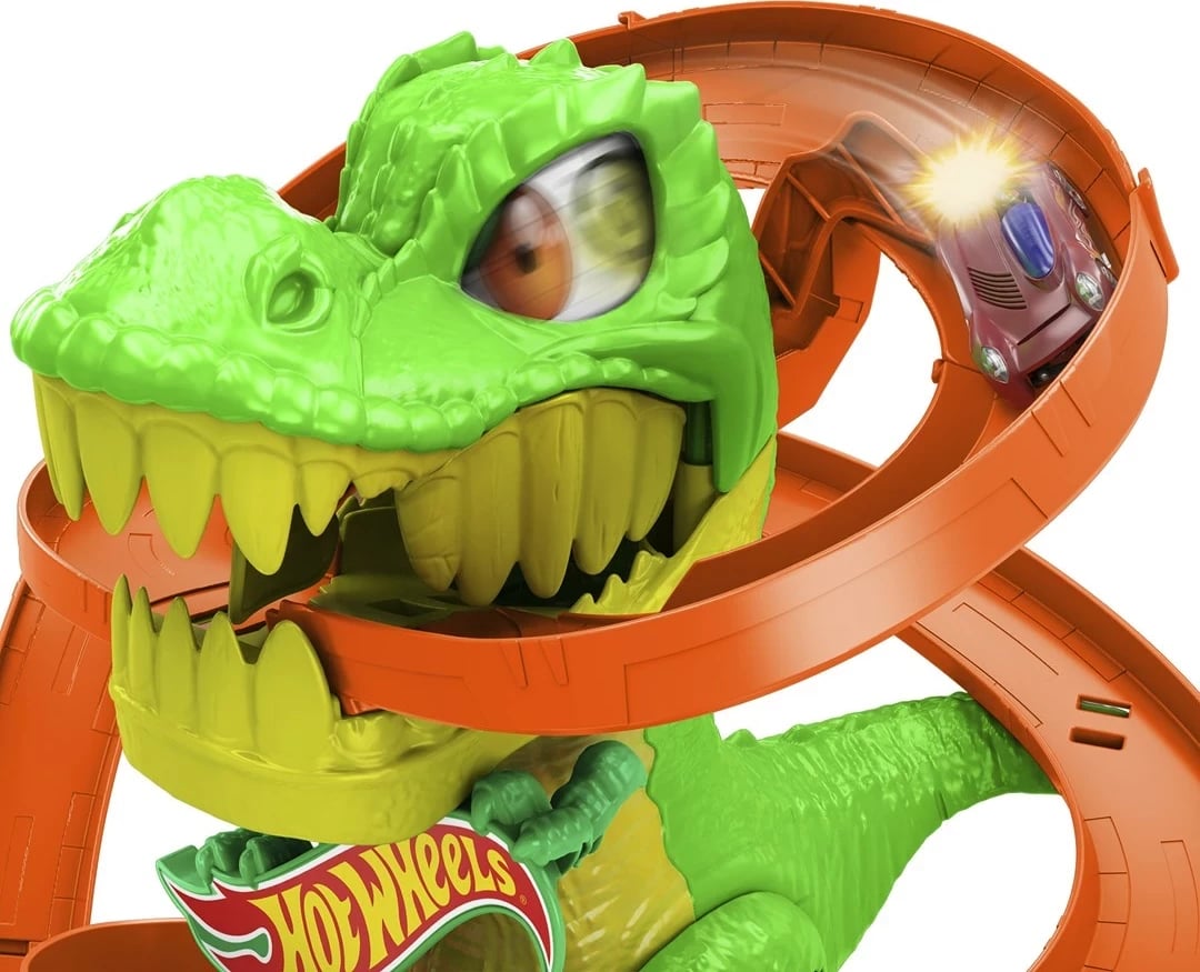 Set lodrash Hot Wheels City T-Rex Blaze Battle me veturë 1:64, shumëngjyrëshe
