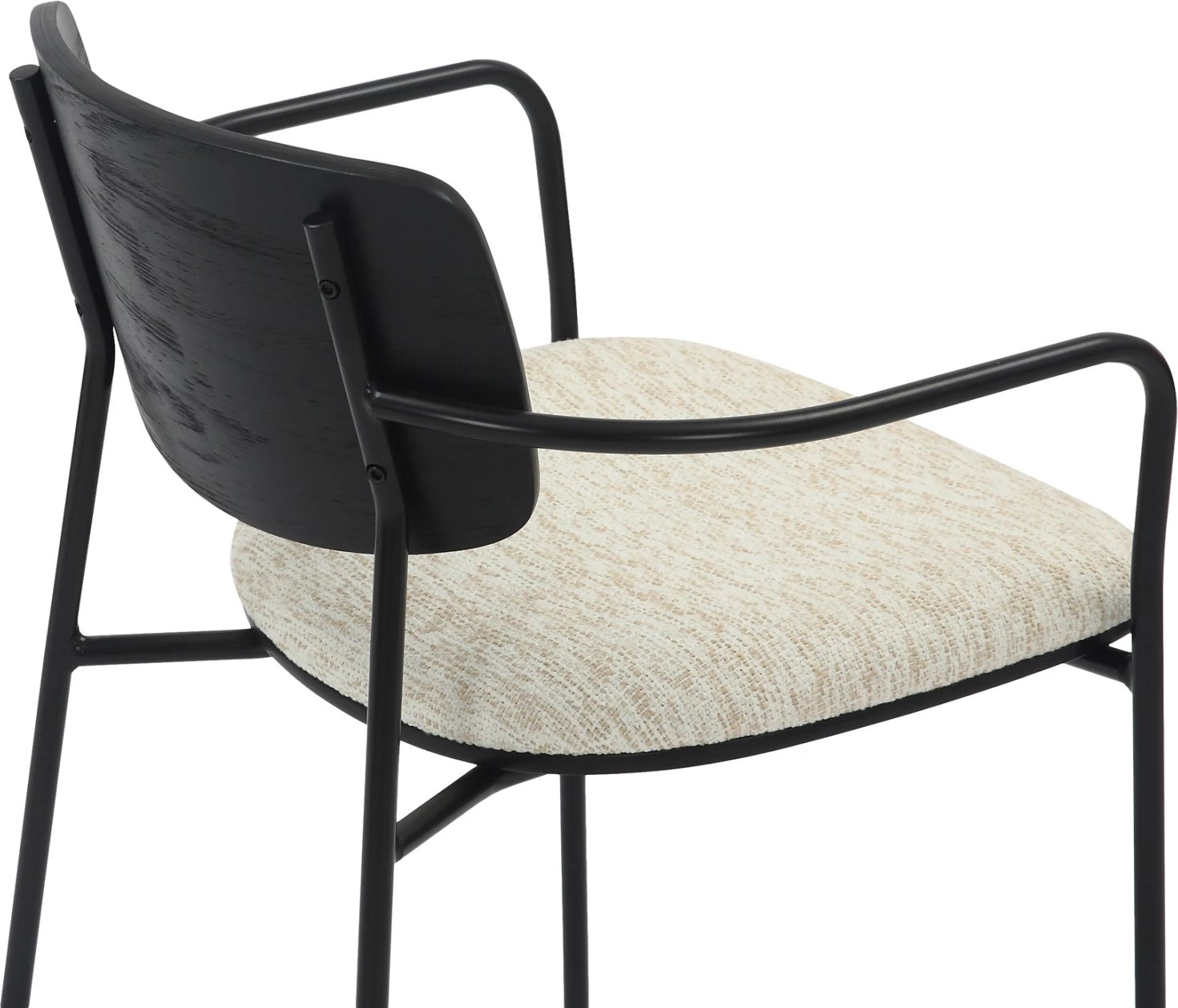 Karrige për ngrënie VIKKI FH9980.02 metal & dru në pëlhurë e zezë-krem, 54x54x75.5H cm, set prej 2 copë