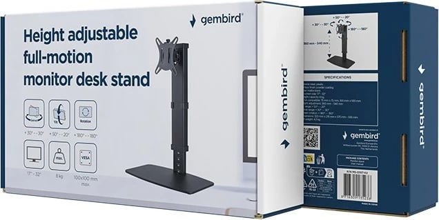 Mbajtëse monitori GEMBIRD MS-D1ST-02, rregullim lartësie, 17-32 inç, e zezë