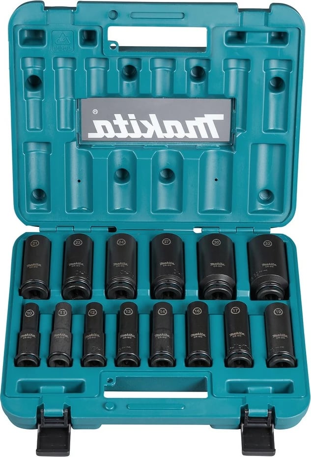 Set çelësa goditës Makita 14 pjesë, 1/2", me kuti, ngjyrë e zezë/gjelbër