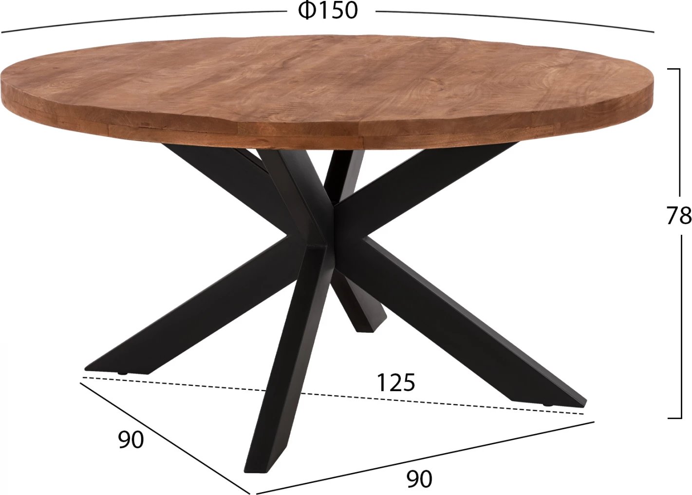 Tavolinë e rrumbullakët LEVINHO, dru mango i fortë 6cm, Φ150x78 cm, FH8485.11