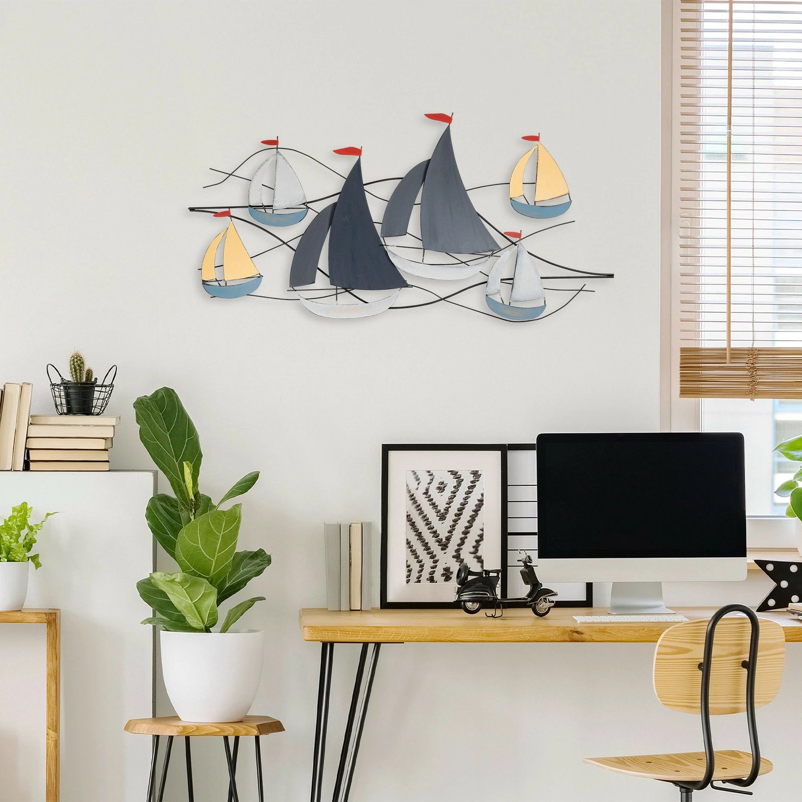 Aksesor dekorativ metalik për mur Wallity, Hizir, shumëngjyrësh, 123x60cm