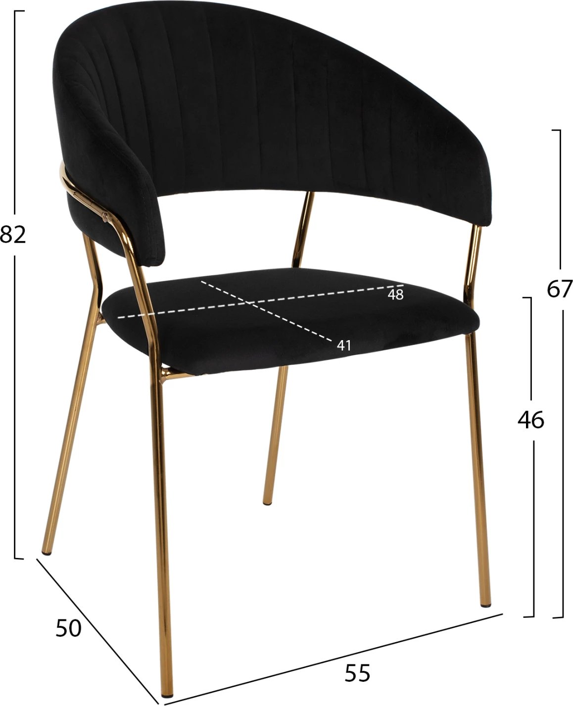 Karrige THEODORE FH8520.04 kadife e zezë dhe kornizë e artë 55Χ50Χ82Hcm., set prej 2 copë