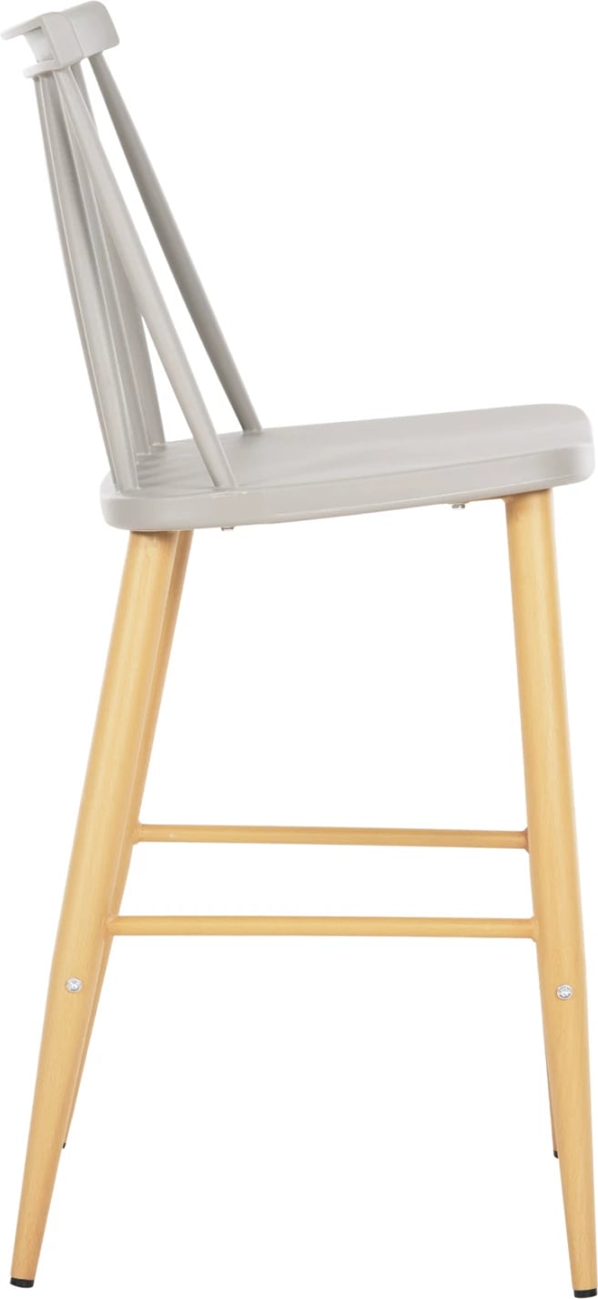 Karrige për bar mesatare VANESSA FH9300.10, polipropilen gri dhe metal, dru natyral, 45x48x96H cm., set prej 2 copë