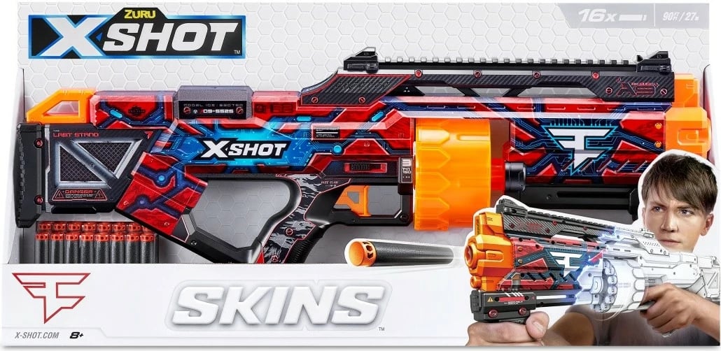 Blaster lodër ZURU X-Shot Skins Last Stand FaZe Clan me 16 shigjeta, shumëngjyrëshe