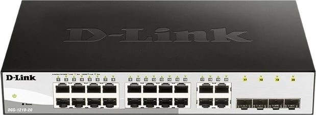 Switch D-Link DGS-1210-20/E 16x Gigabit, 4x SFP, Smart+ L2 me routing statik L3, fanless, desktop/rack