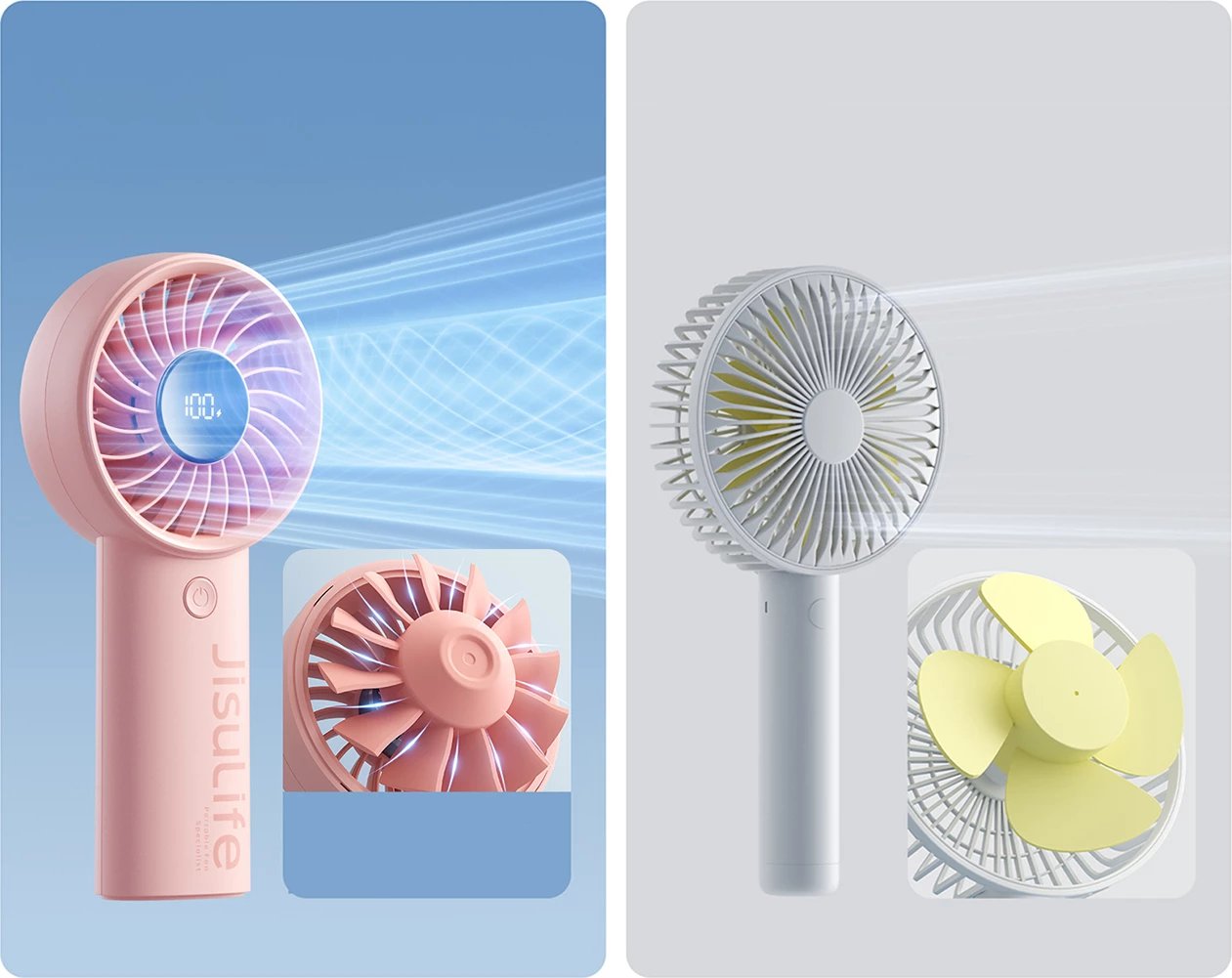 Ventilator dore Jisulife Handheld Fan Life4, 3600mAh, USB-C, Rozë