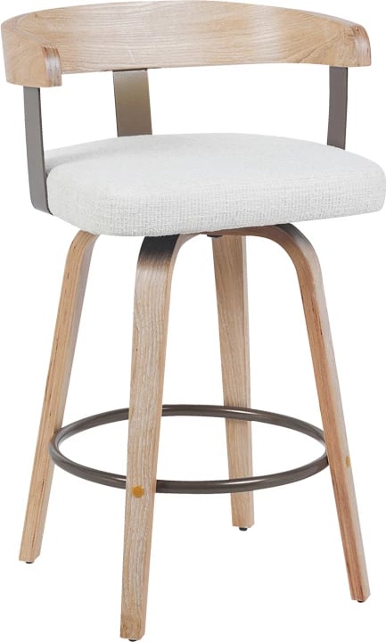 Karrige për bar rrotulluese Anesy, dru, metal, stof bezhë, 54x50x85cm