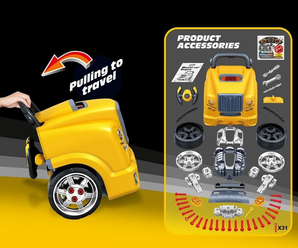 lodër edukative mekaniku, Milly Mally N-GINE, 56 pjesë, efekte dritë/tingull, 3xAA, 3+, e verdhë