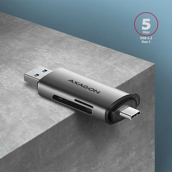 Lexues kartelash AXAGON CRE-SAC, USB 3.2 Gen 1, Type-C + Type-A, Gri