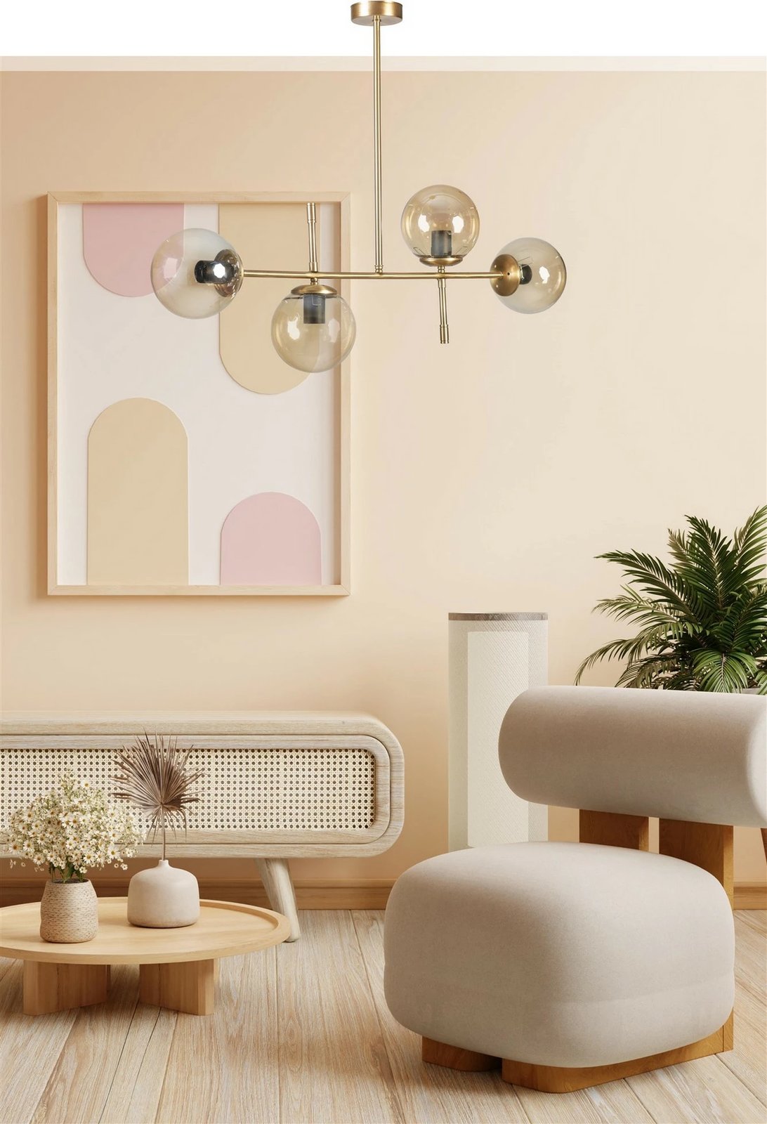 Llambë tavani Opviq Favori, 4 llamba, ngjyrë ari, xham bal