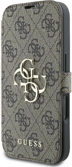 Mbështjellës Guess 4G Metal Logo për iPhone 16, kafe