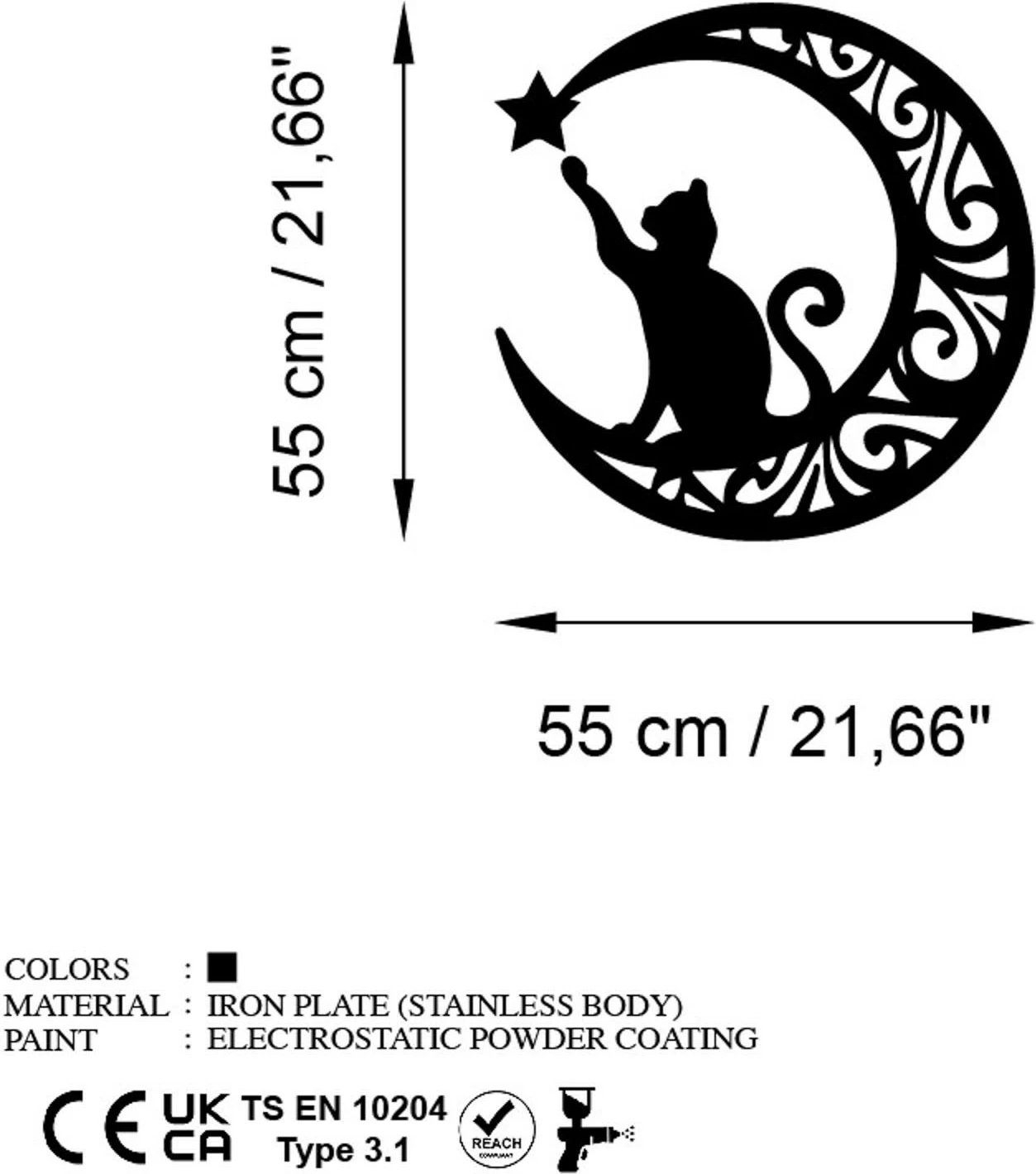 Aksesor dekorativ metalik për mur, mace, Wallity, 55x55cm