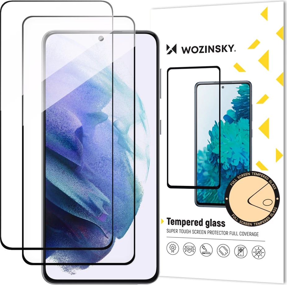 Xham i temperuar Wozinsky Full Glue për Samsung Galaxy S23+, 2 copë, me kornizë të zezë