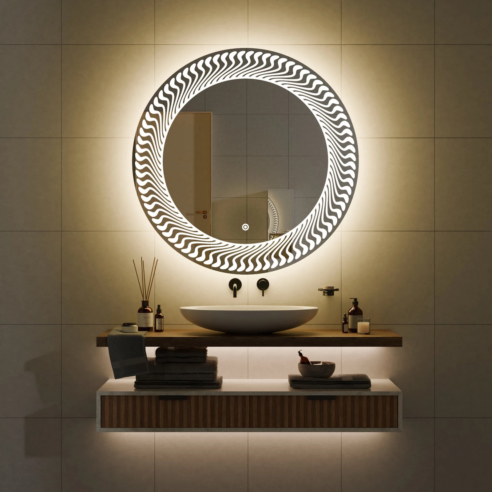 Pasqyre per banjo me LED , Pasqyre rrethore me ndriqim Modeli Redmi