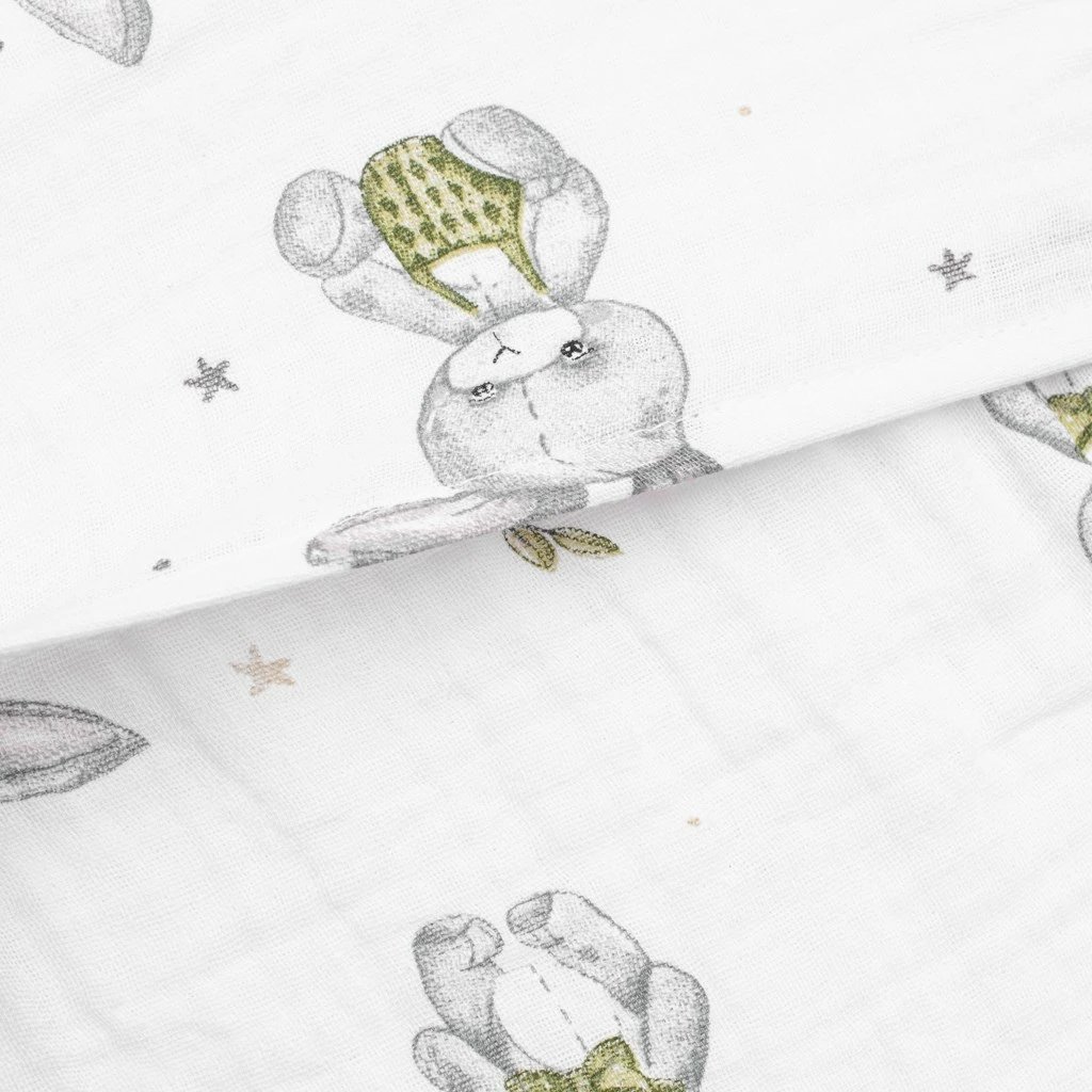 Këllëf jastëku pykë, New Baby STANDARD, muslinë pambuk 100%, 59x37 cm, motiv lepurush, shumëngjyrësh