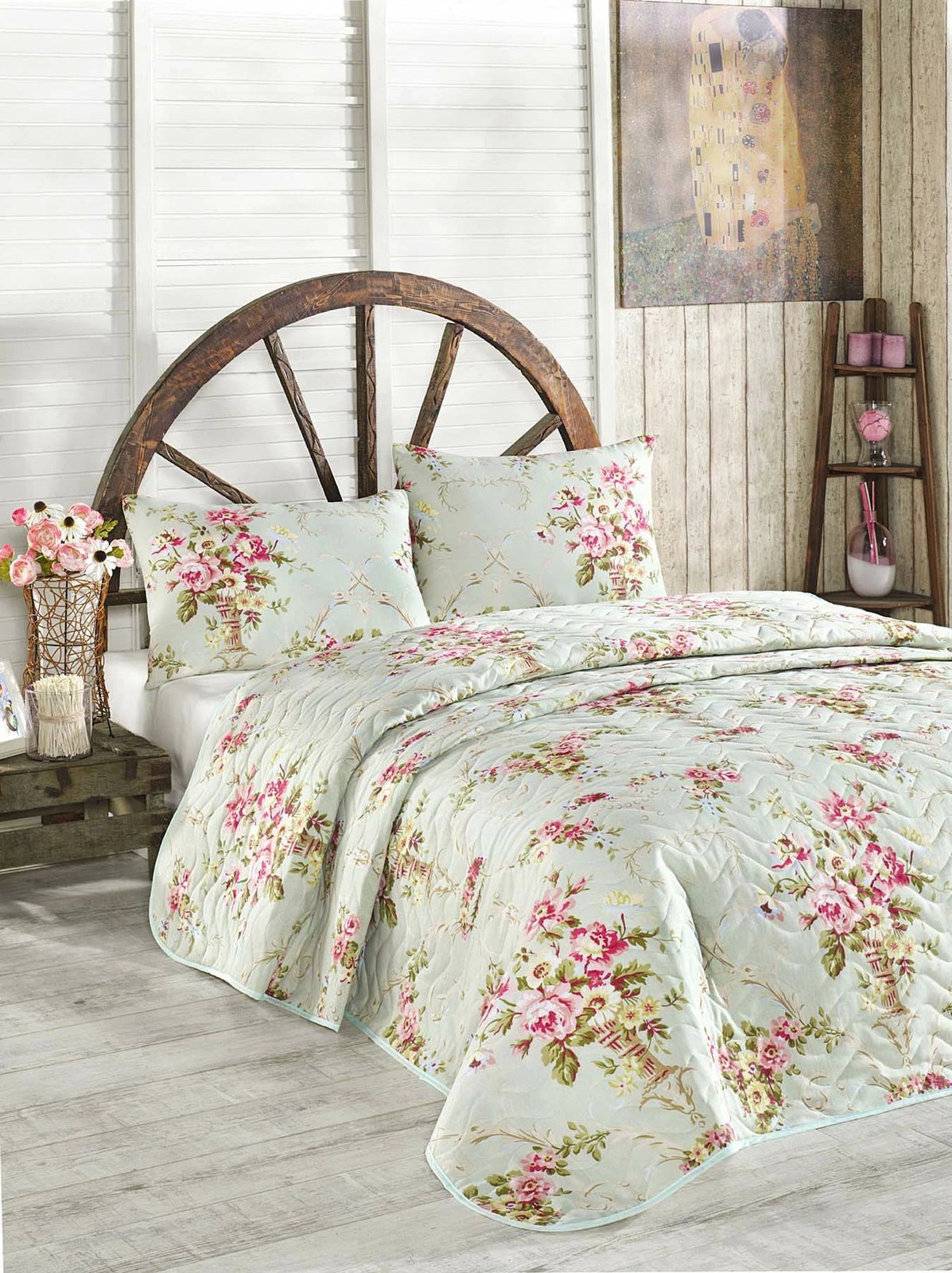 Set mbulesë krevati king size, i qepur, L'essentiel, ngjyrë mente, me dy jastëkë