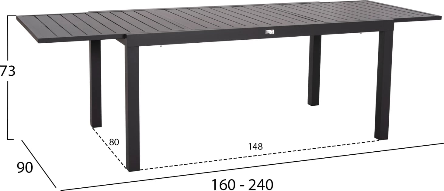 Tavolinë ngrënieje e zgjatshme KRUM, alumin, ngjyrë gri e errët, FH6277.03, 160-240x90x73cm