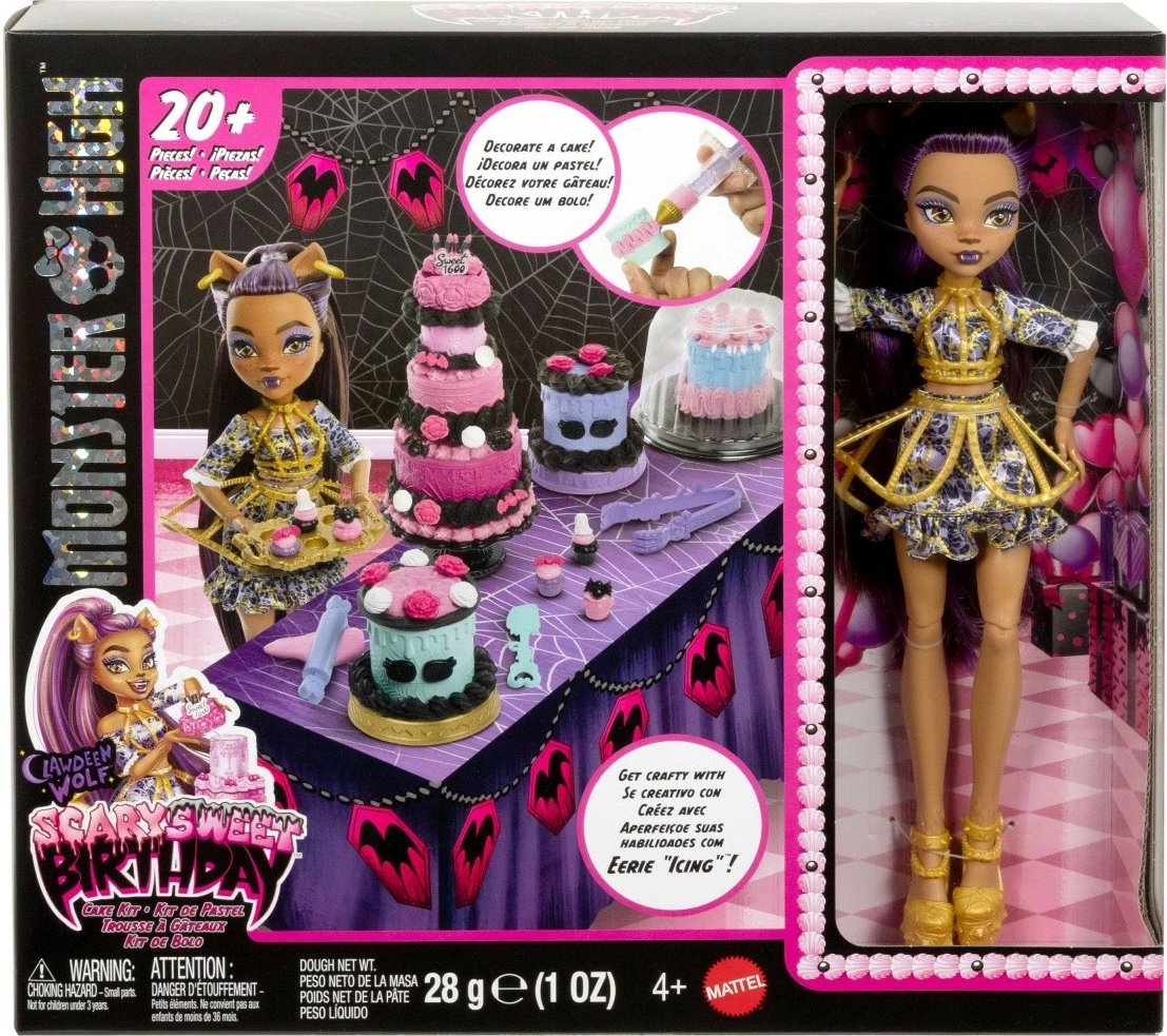 Set lodrash Monster High, Mattel JBG78, Clawdeen Wolf me aksesorë dekorimi tortash, për vajza