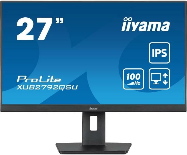 Monitor, iiyama ProLite XUB2792QSU-B6 27" QHD 2560x1440 IPS 100Hz AdaptiveSync USB 3.2 altoparlantë HDMI DisplayPort këmbë rregullim lartësie 150 mm, e zezë
