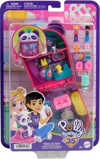 Set lodrash Polly Pocket Bubble Tea Panda Compact me 2 kukulla të vogla dhe panda, shumëngjyrësh