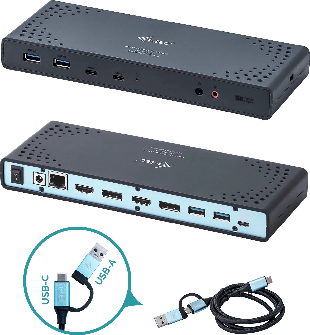 i-Tec USB 3.0 / USB-C Dual Display Docking Station + Power Delivery - docking station - USB-C 3.1 / Thunderbolt 3 - 2 x HDMI, 2 x DP - GigE