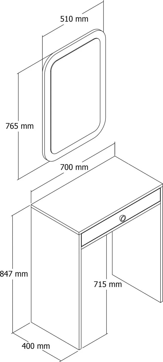 Tavolinë grimi Skye Decor me pasqyrë Lizbon, ngjyrë arre dhe krem