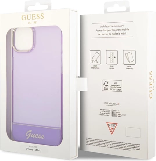 Mbështjellës Guess GUHCP14MHGCOU për iPhone 14 Plus 6.7", vjollcë, hardcase translucent Mbështjellës Guess GUHCP14MHGCOU për iPhone 14 Plus 6.7", vjollcë, hardcase translucent