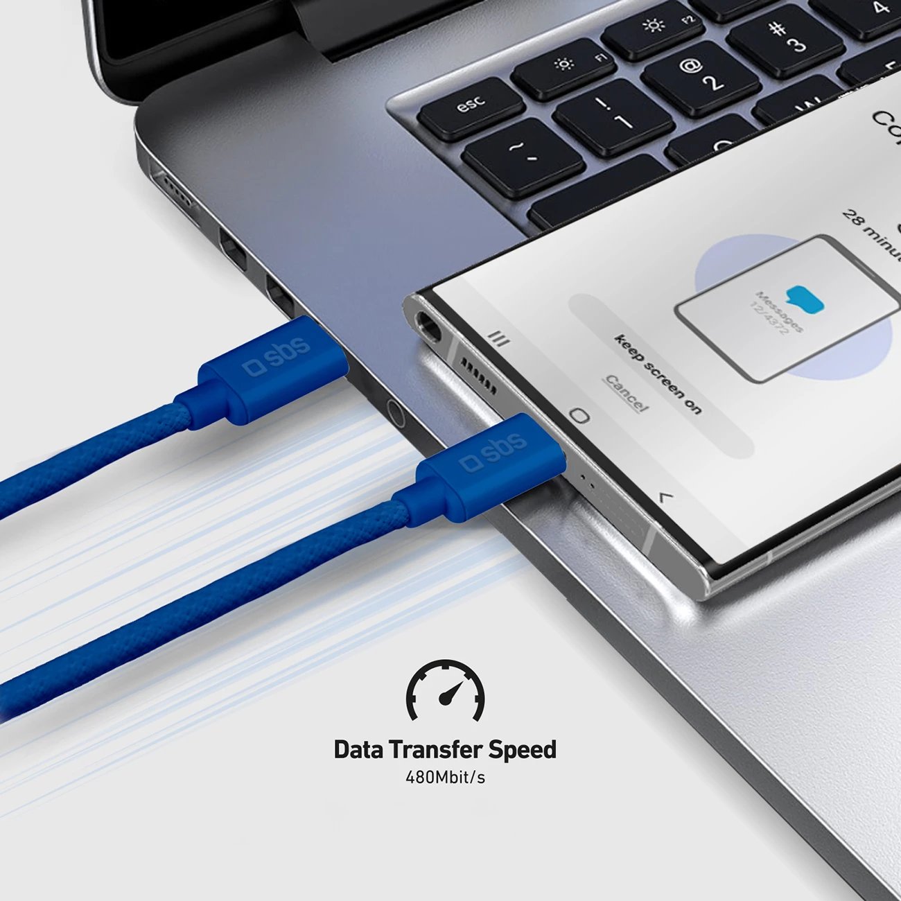 Kabllo USB-C në USB-C SBS TECABLETISSUETCCB, 1.5m, 60W, tekstil, Blu Kabllo USB-C në USB-C SBS TECABLETISSUETCCB, 1.5m, 60W, tekstil, Blu