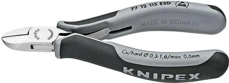 Knaqeza diagonale Knipex 77 12 115 ESD, 115mm, çelik, dorezë plastike, zi/gri