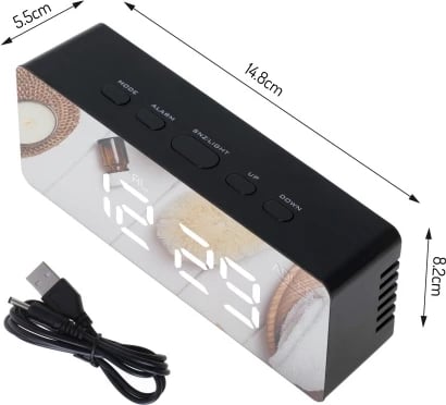 Orë alarmi, Adler, AD 1189, LED me temperaturë dhome, 3 mënyra alarmi, USB + 3xAAA, e zezë