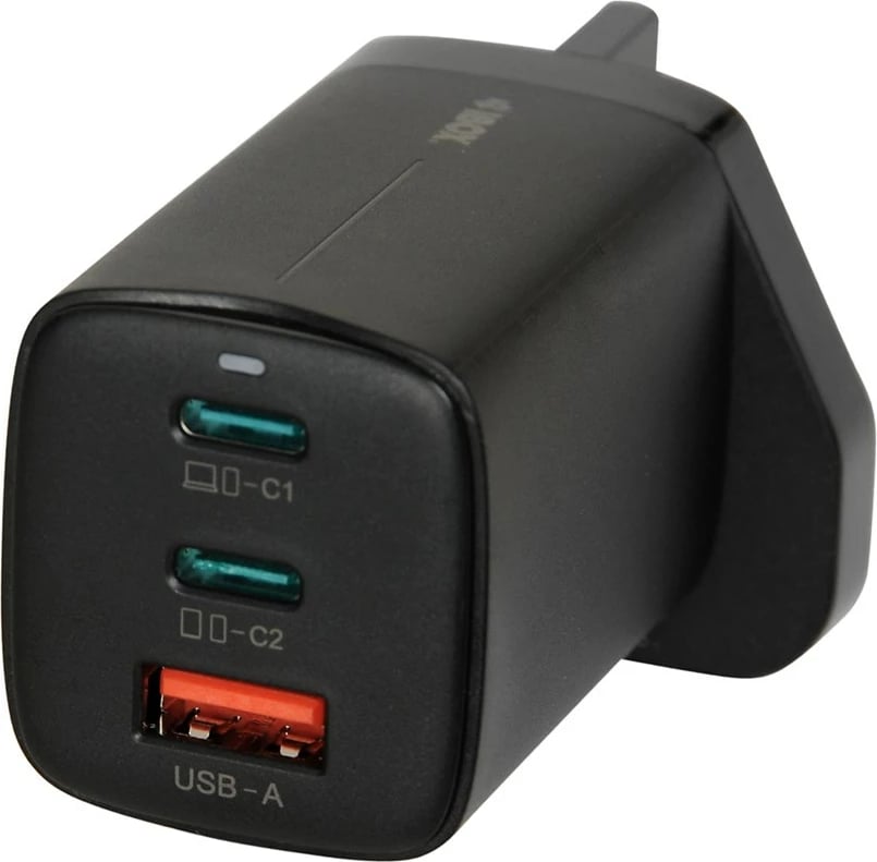 Karikues universal iBOX C-65, GaN 65W, 3 porta USB, prizë UK, i zi