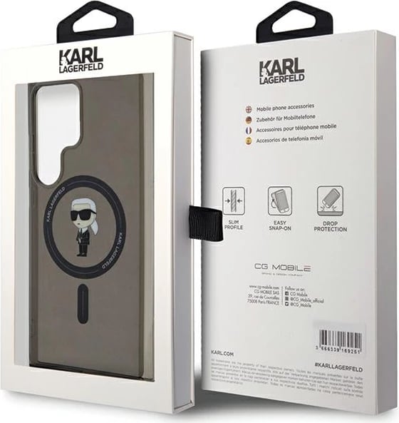 Mbështjellës Karl Lagerfeld IML Ikonik MagSafe për Samsung Galaxy S24 Ultra, i zi