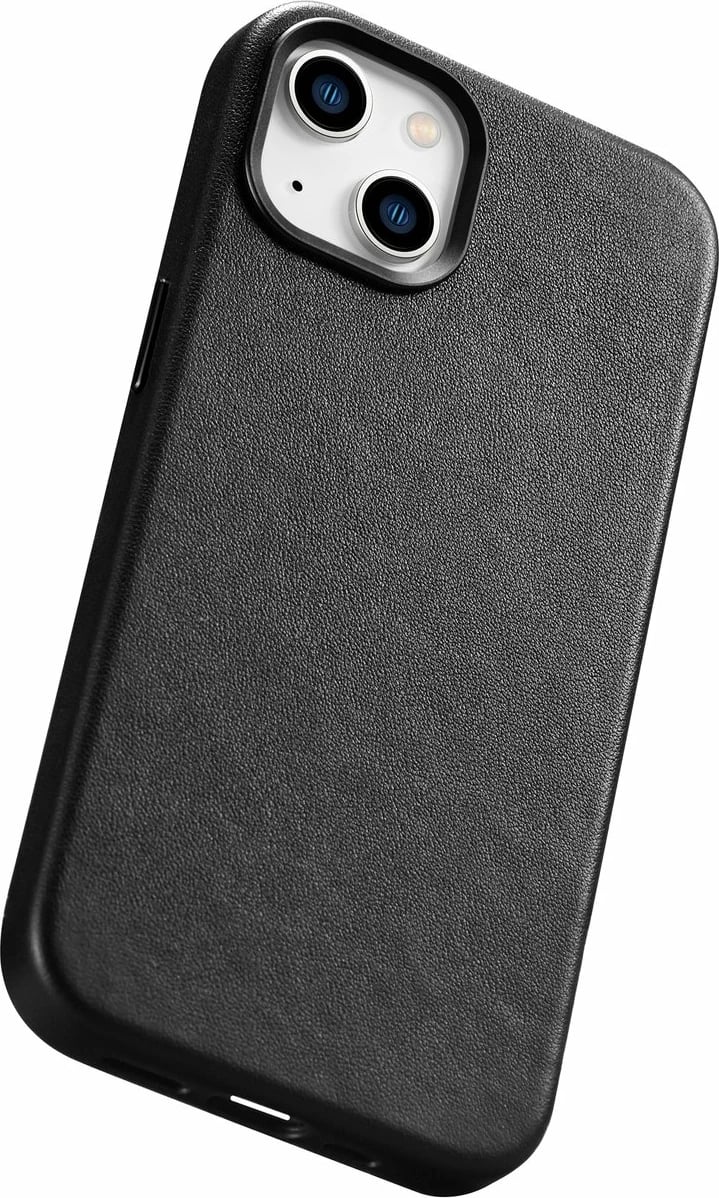 Mbështjellës iCarer për iPhone 14 Plus, lëkurë natyrale, MagSafe, zi