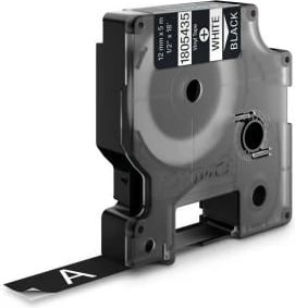 Shirit etiketimi vinil, Dymo, Rhino Coloured Vinyl 1805435, 12 mm x 5 m, tekst i bardhë në të zezë